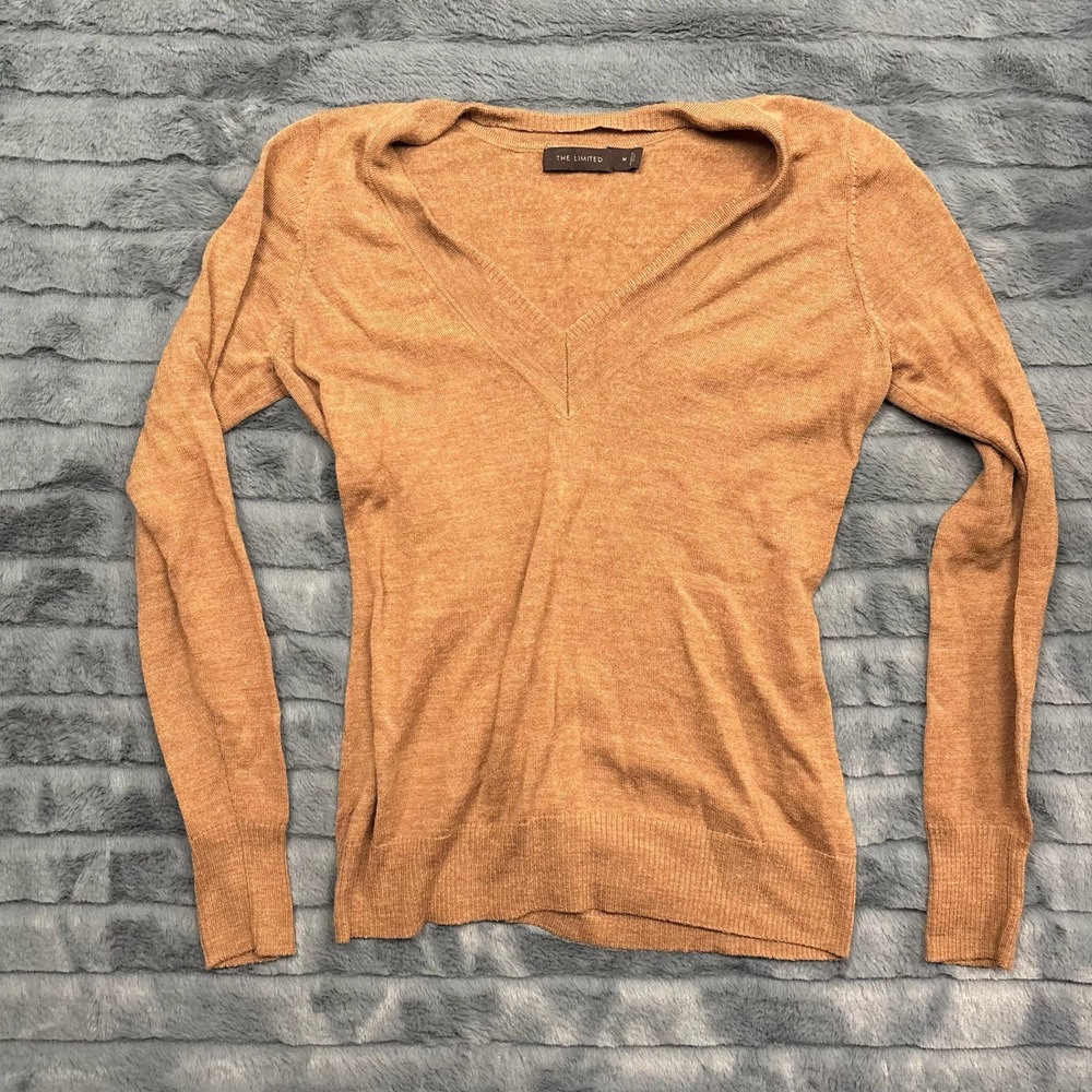 The Limited Womens Camel Brown Merino Wool Blend V-Neck Sweater Size M